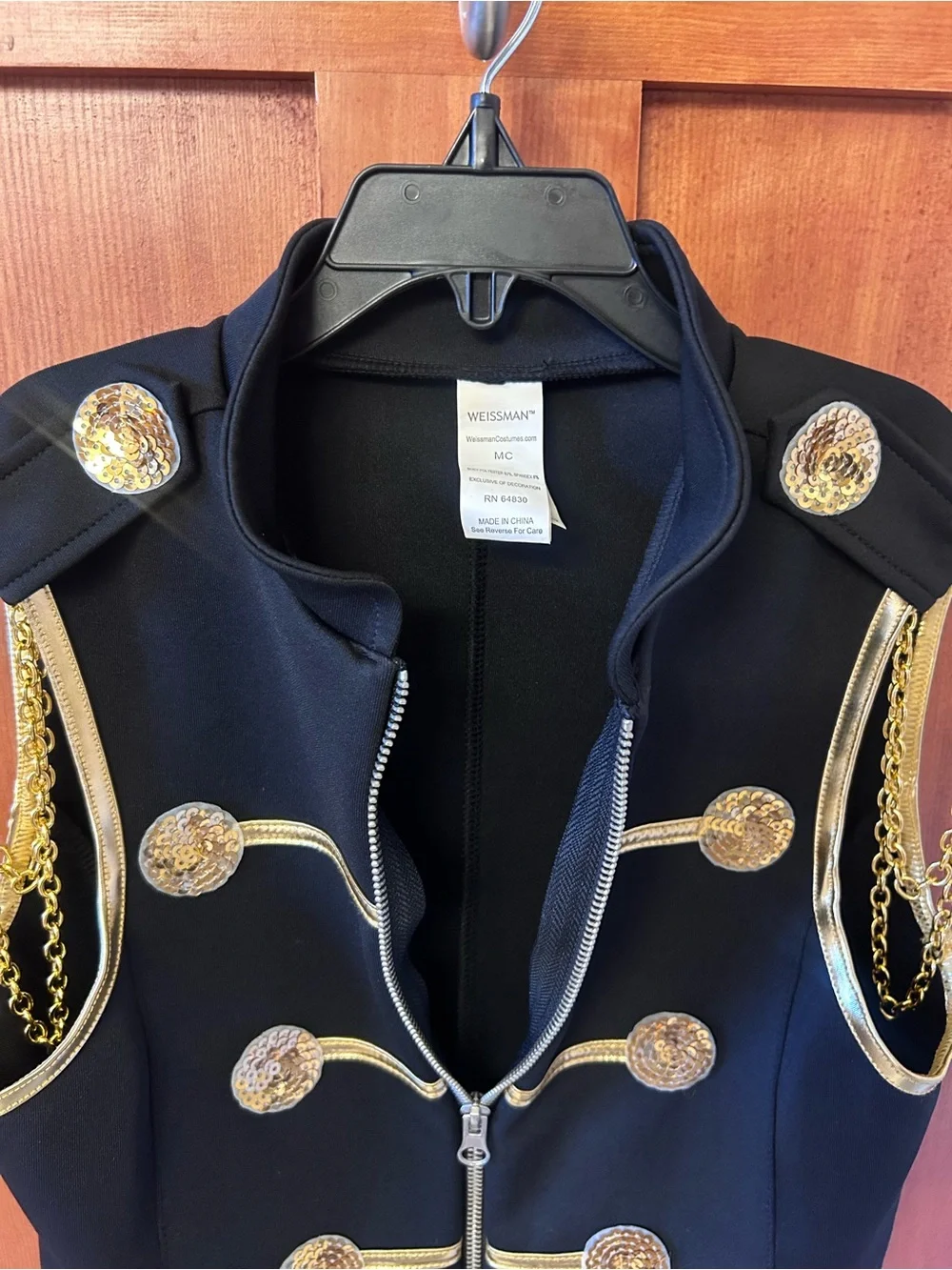 Weissman Dance Costume Black Military-Style Vest with Gold Accents